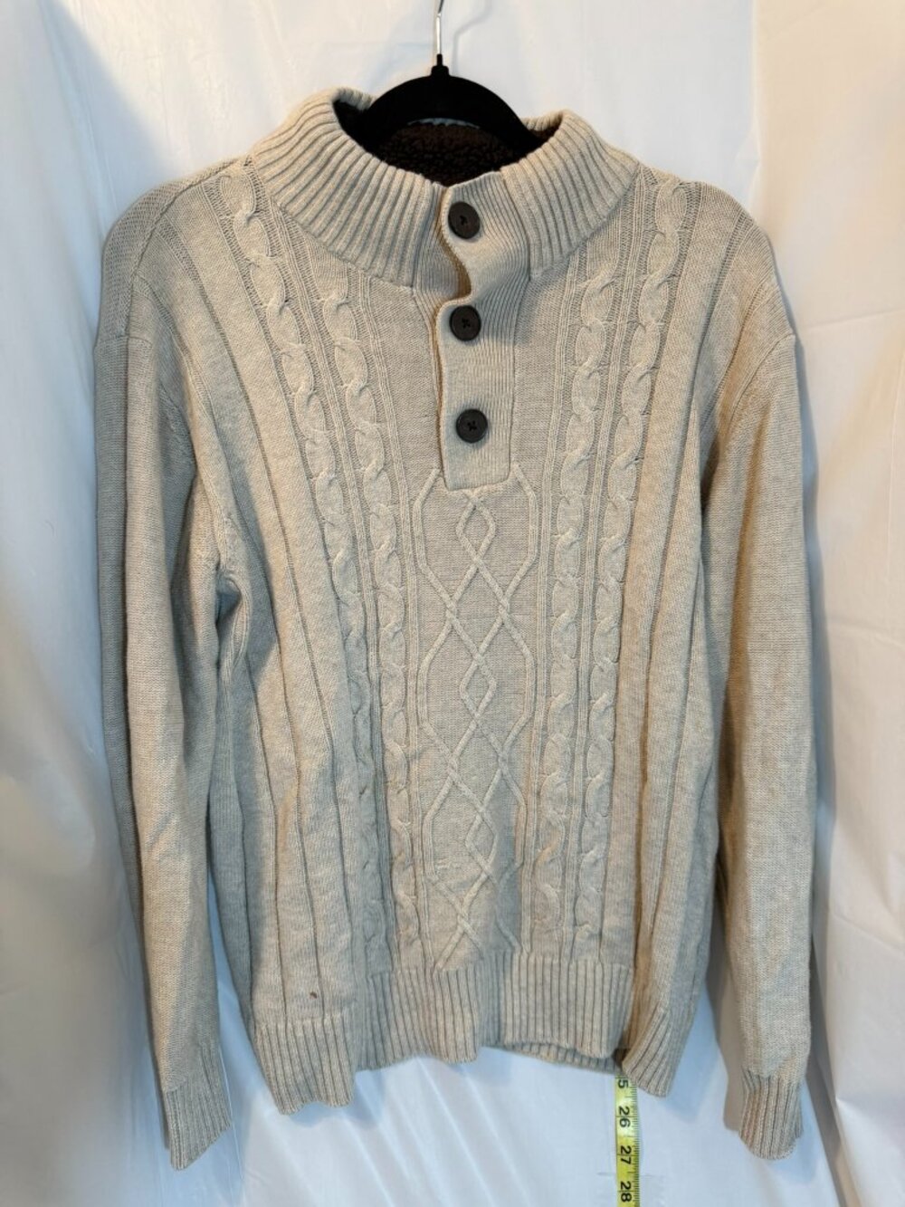 Tricots St. Raphael Cream Cable Knit Sweater Sherpa Lined Large